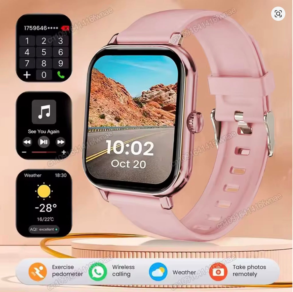 Montre connectée Android IOS avec écran couleur, suivi santé, notifications et fonctionnalités avancées.